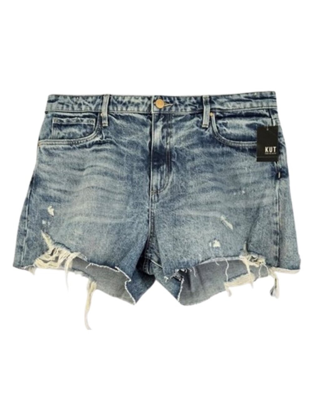 Kut from the Kloth Taylor High Rise Blue Denim Shorts Frayed Hem Size M
